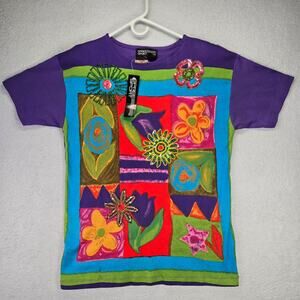 Vtg Spree Sport Shirt M Floral Beaded Sequins 90s GrandmaCore Wearable Art New